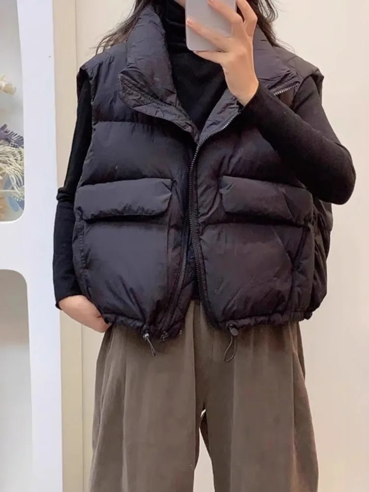 Colete Feminino Solto Estilo Coreano Jaet, Colete de Algodão com Zíper, Novo Lançamento Outono Inverno, Comprimento Regular