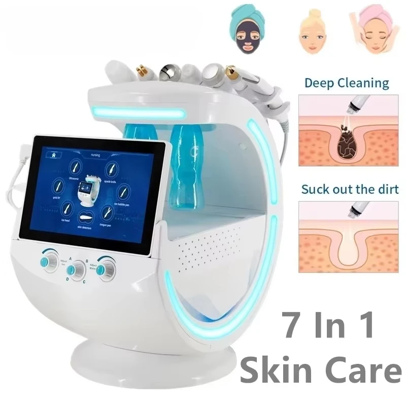 Nuevo 7 en 1 limpieza Facial inteligente análisis de la piel vacío de poros profundo Lift máquina de belleza antienvejecimiento azul hielo