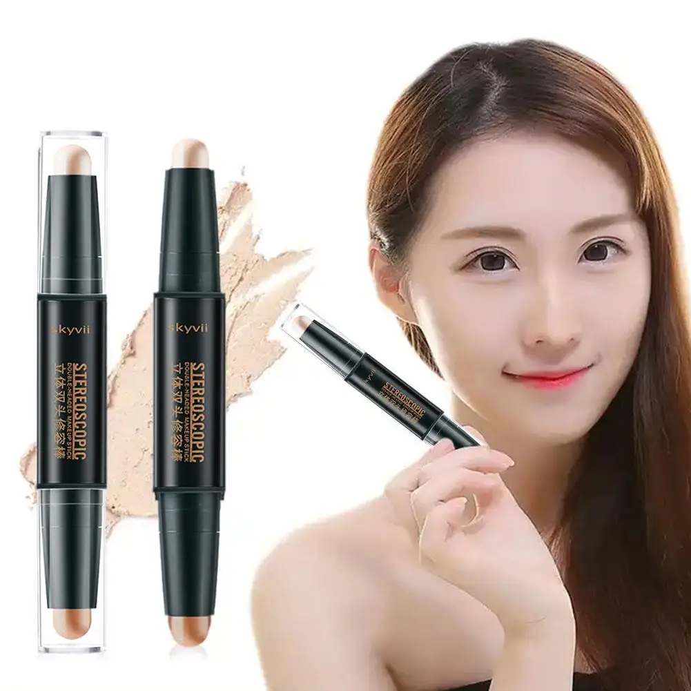 2-in-1 Double-ended Highlighting Contouring Stick Waterproof Concealer Oil-control Lasting Makeup Skin Pen Tone Pencil Corr Y7v9