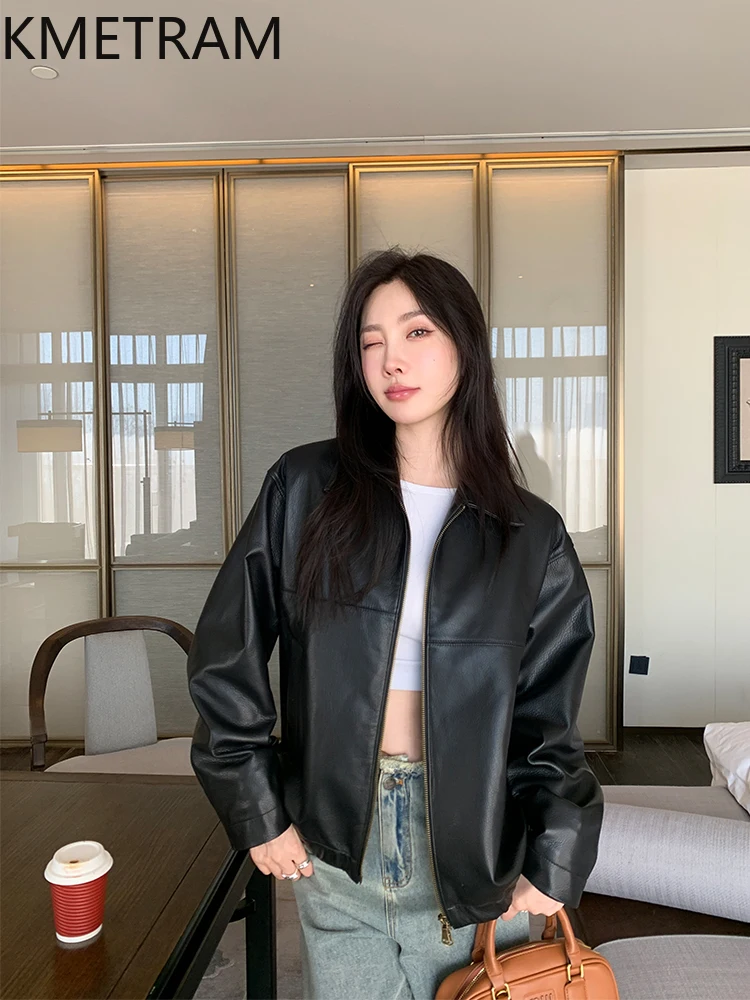 100% strato superiore giacca di pelle di pecora donna nera corta giacche di pelle genuina novità in capispalla vestiti autunnali 2025 donne calzeжанка