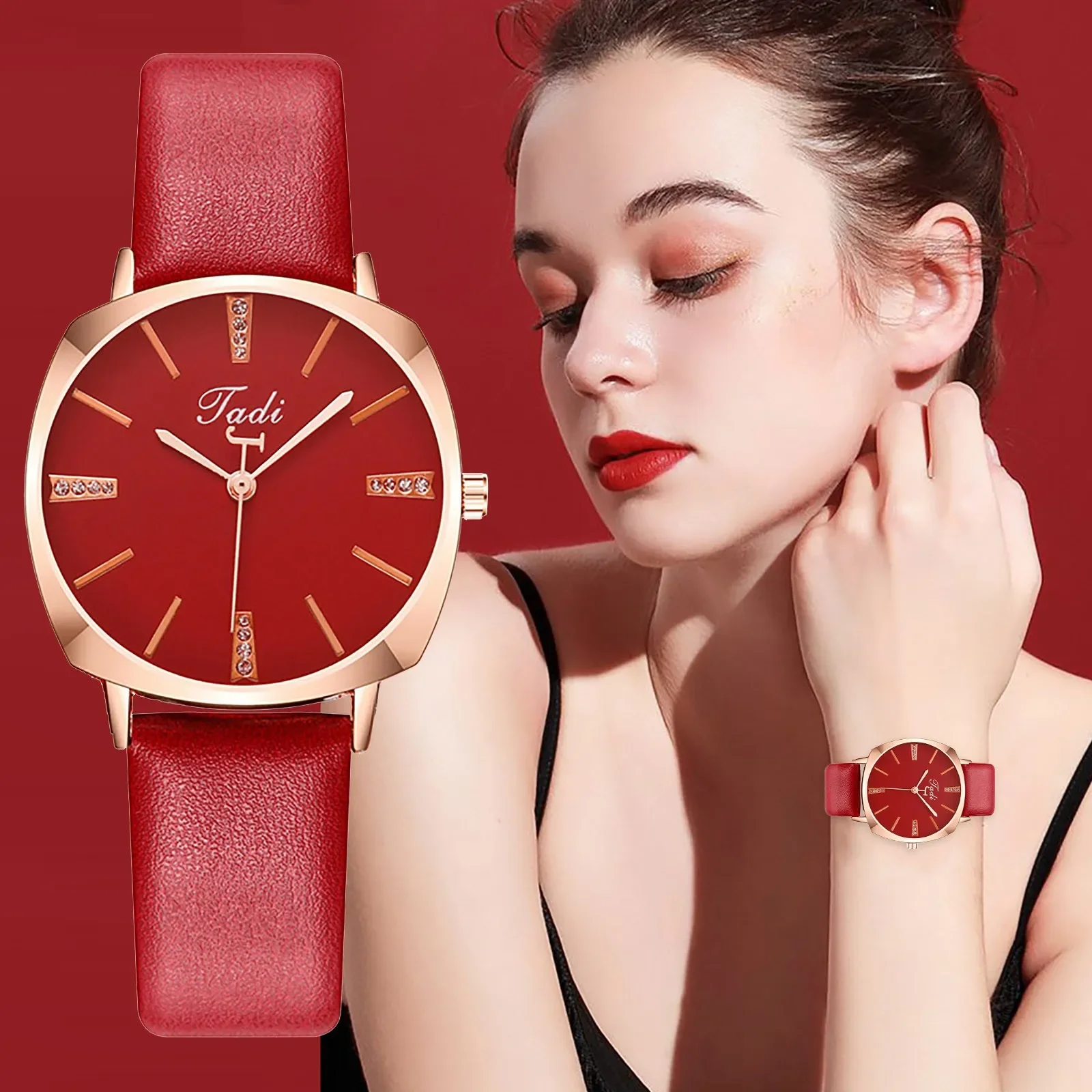 Popular Luxury Lady Watches Red Ladies Quartz Watch With Snake Pattern Genuine Leather Strap Simple Female Wristwatches