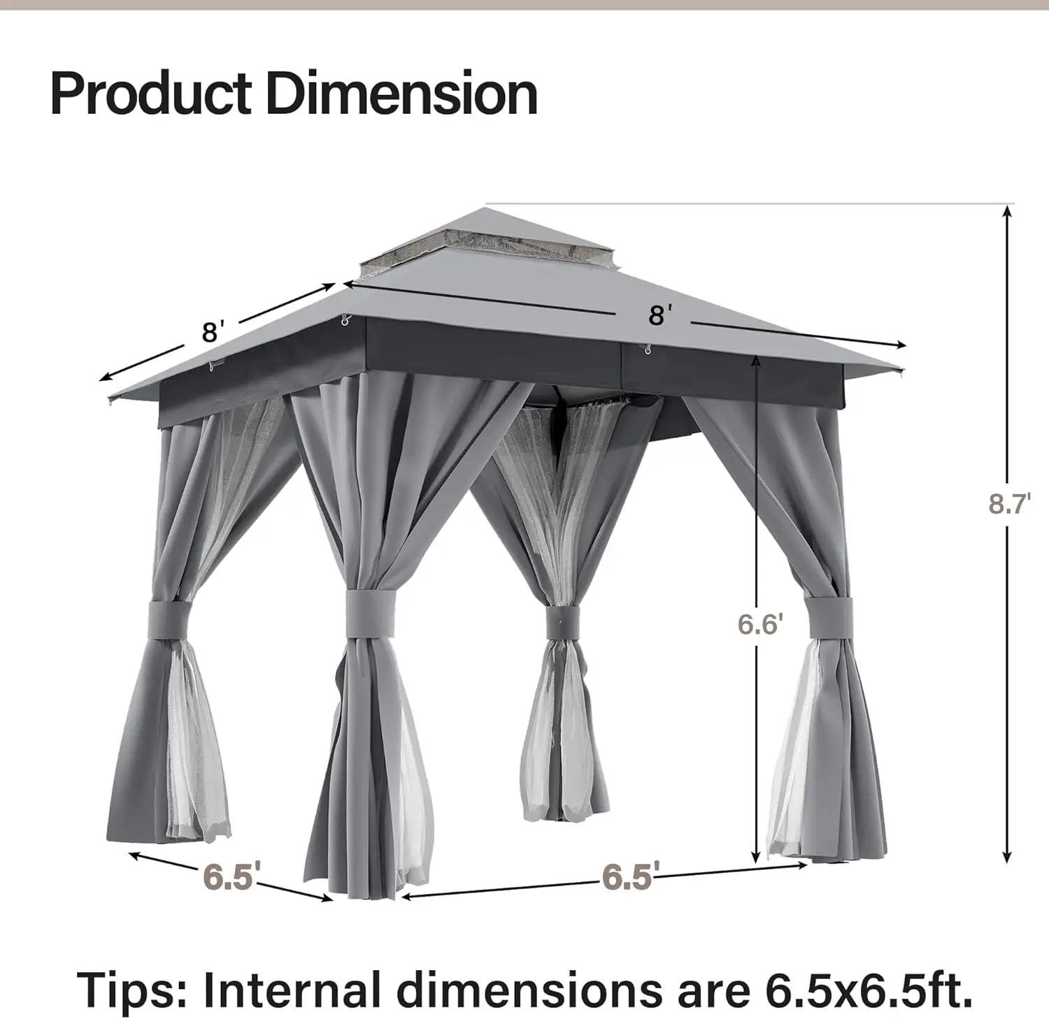 Outdoor Patio Gazebo 8'x8' with Expansion Bolts, Heavy Duty Gazebos Shelter Party Tent with Double Roofs, Mosquito Nettings