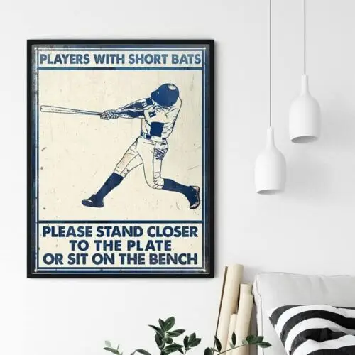 Retro Metal Tin Sign 8 X 12 Inches Player with Short Bats Please Stand Closer... sign