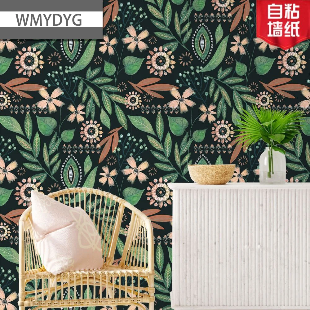Boho Floral Peel and Stick Wallpaper Self Adhesive Contact Paper Removable Waterproof Vinyl Wall Sticker for Bedroom Cabinet
