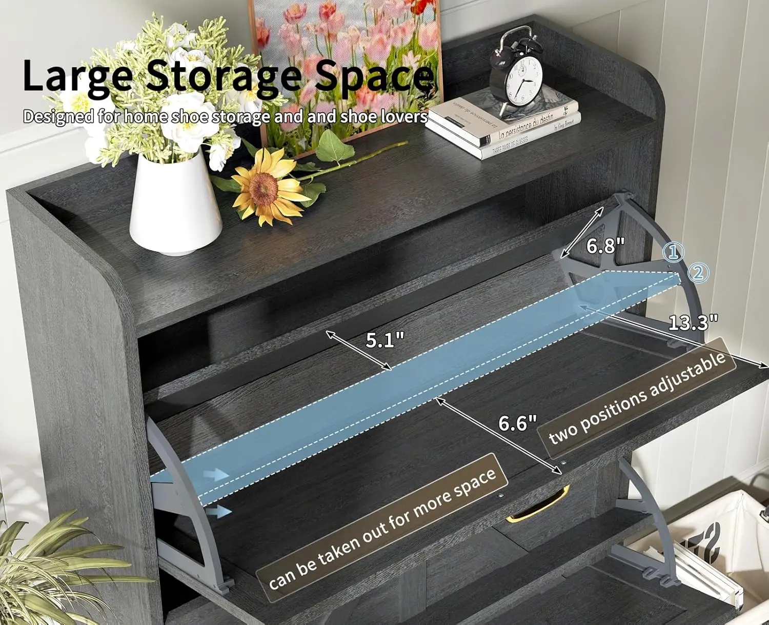 خزانة تخزين أحذية أنيقة للمدخل مع أدراج قابلة للطي، رف أحذية نحيف موفر للمساحة، منظم أحذية مخفي قائم بذاته #5