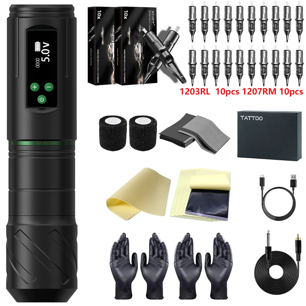 

Набор для татуировки T-Rex: Беспроводная машинка для татуировки, комплект с индивидуальным мотором, аккумулятором 1600 мАч, ЖК-экраном, ручка для макияжа, комплект для тату-машинки ﻿