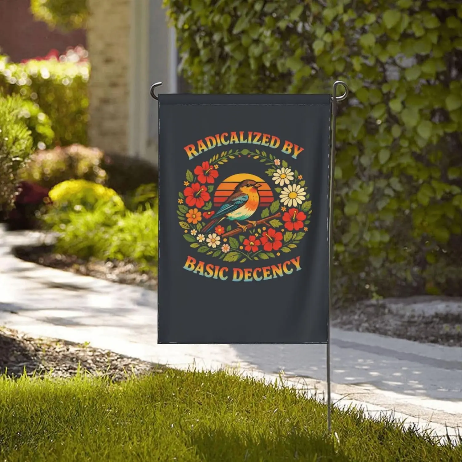 Radicalized by Basic Decency (3) Flag Garden Flag Funny Garden Flags 12x18 Double Sided Garden Banner for Garden ZZM