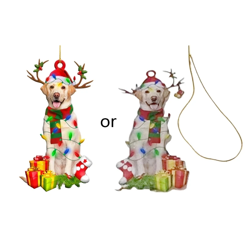 Christmas Dog Ornament Wooden Xma Tree Hanging Sign Statues Decoration Pendant Drop ship