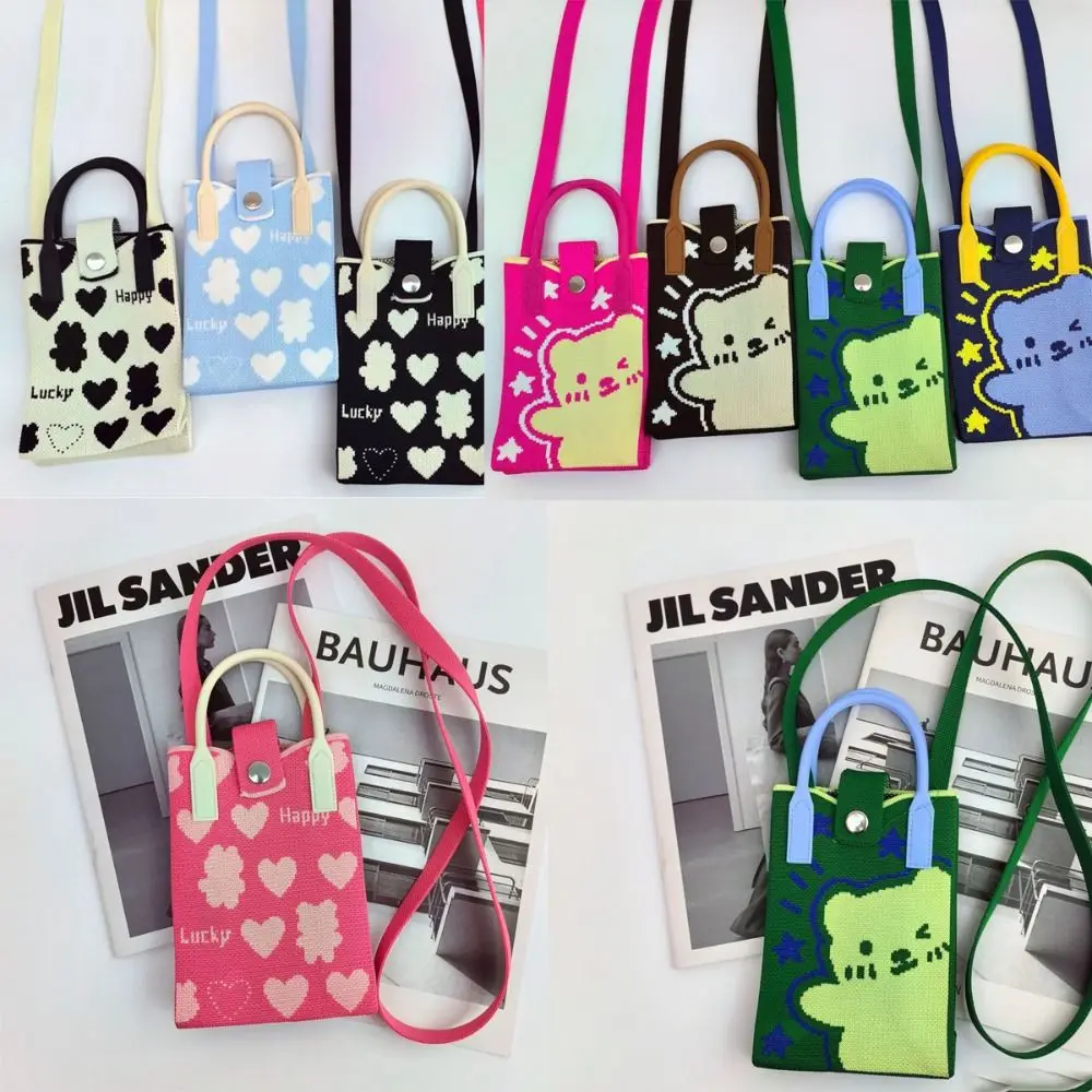 Cute Knit Handbag Fashion Mini Cartoon Knot Wrist Bag High-capacity Knit Phone Bag Girl