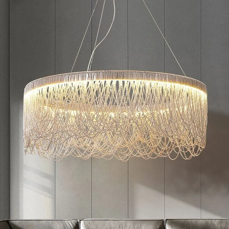 

Modern Led Tassel Chandelier Dinning Room Ceiling Hanging Lights Creative Circular Restaurant Bedroom Lighting Fixtures Lustre