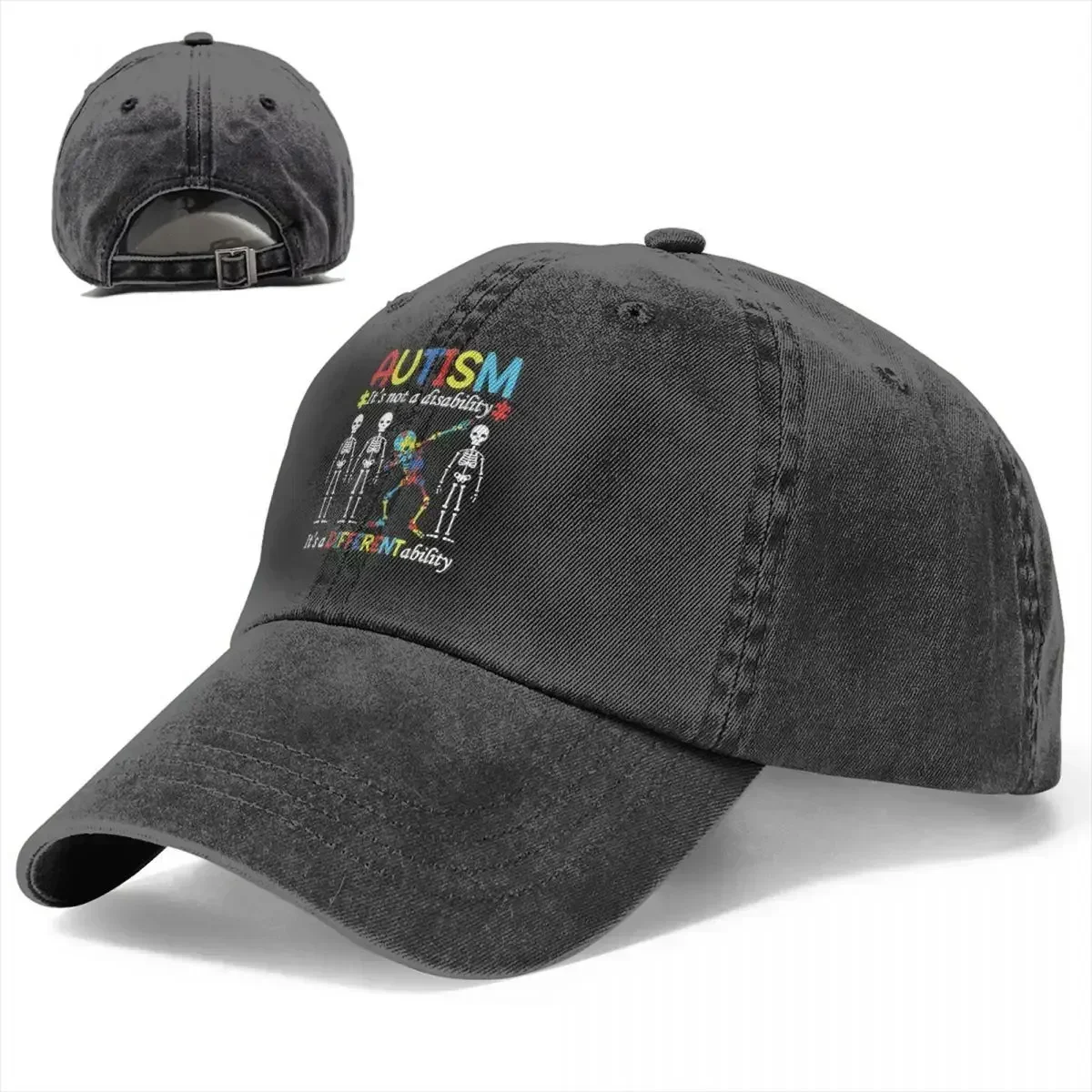 Autism Skeleton Dabbing Baseball Caps Distressed Denim Sun Cap It's A Different Ability Awareness Outdoor Summer Caps Hat