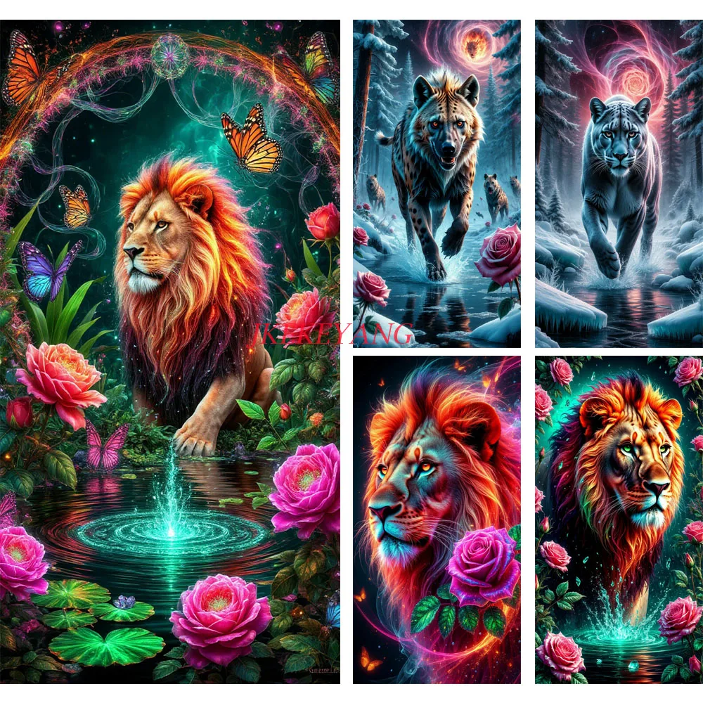 

Lion Hyena Leopard and Flower Picture DIY Diamond Painting Cross Stitch Full Drill Diamond Mosaic New Collection Home Decor