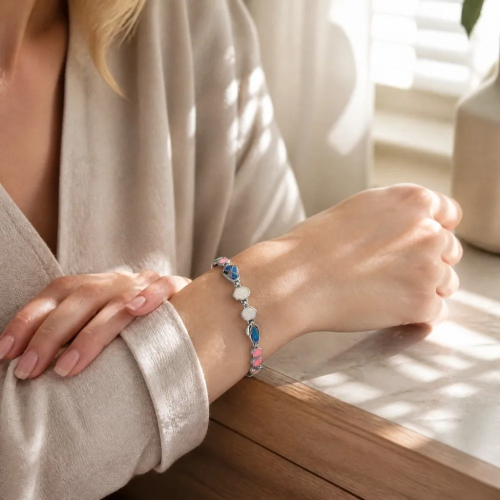 Unique Art Lab Created Opal Opal Bracelet Synthetic Opal Rainbow Fire Hand Chain Inlaid Geometric Women Jewelry Daily Jewelry