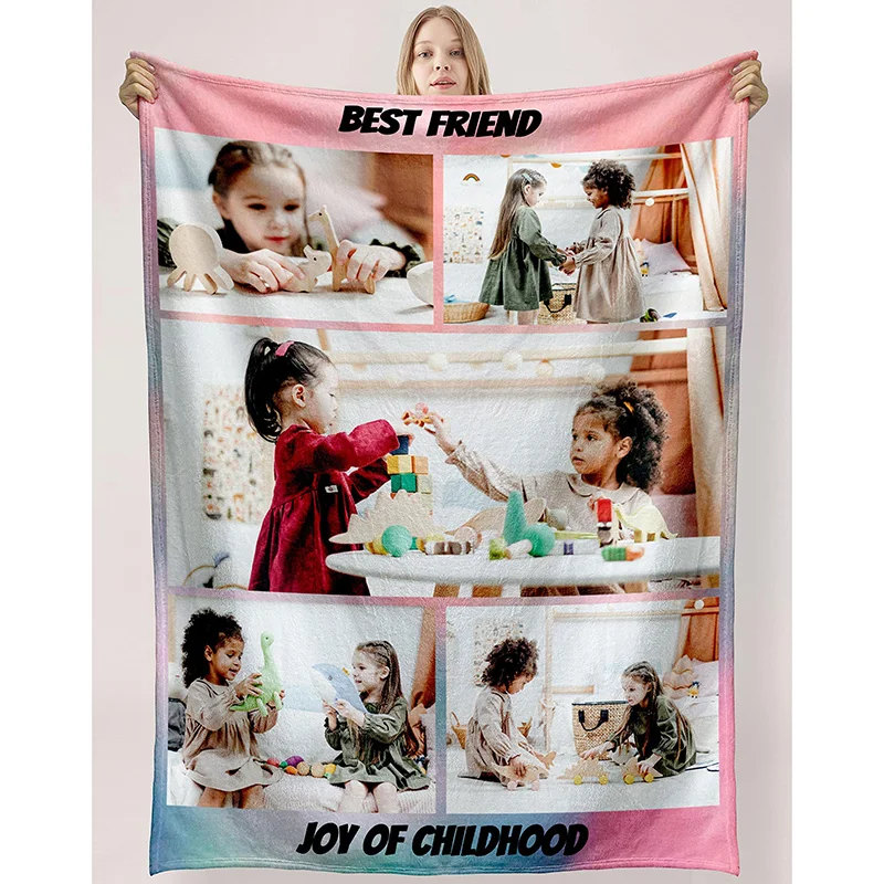Benutzerdefinierte Decke mit Foto und Text, personalisierte Bild- und Textcollage-Überwurfdecke, weiche Fotodecke, Geschenk für Weihnachten