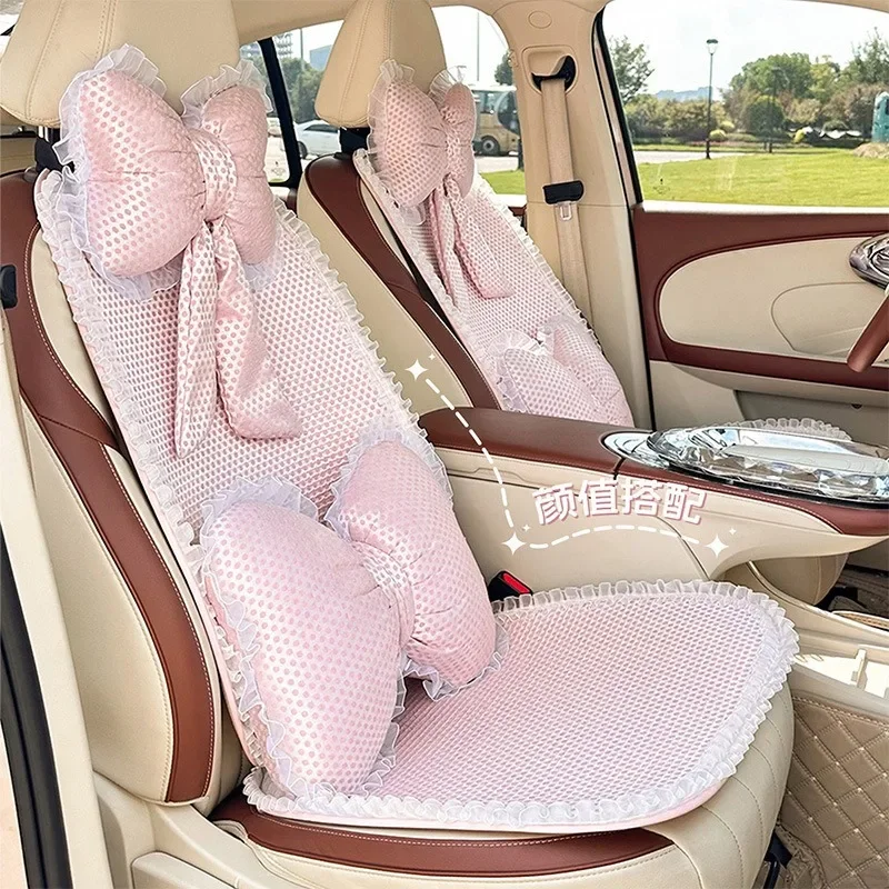 

New Cute Lace Trim Car Seat Cushion Pad Full Set Soft Breathable Car Seat Cover Protector Dust Proof Winter Interior Accessories