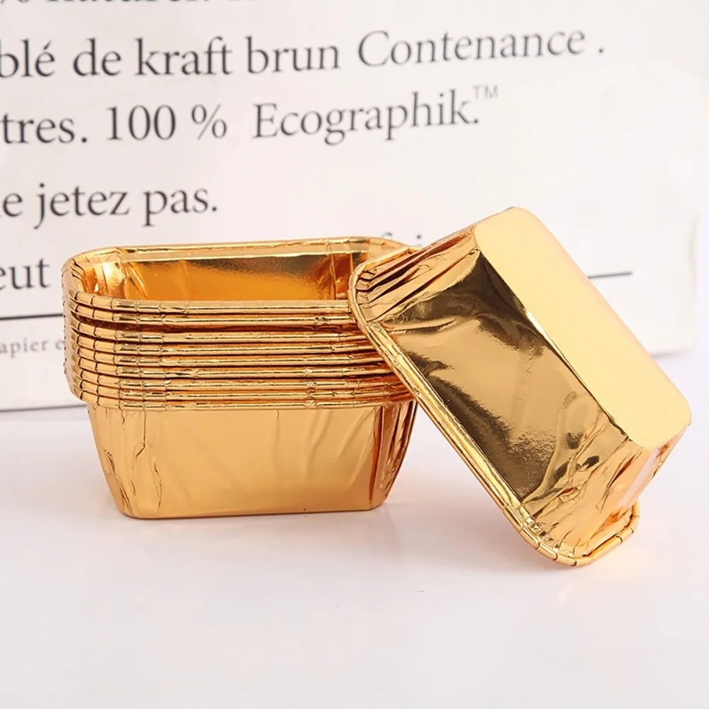 

50pcs Pack Square Cupcake Paper Cup Oilproof Heat-Resistant Cupcake Liner Curled Edge Golden Coated Muffin Liners Baking Tools