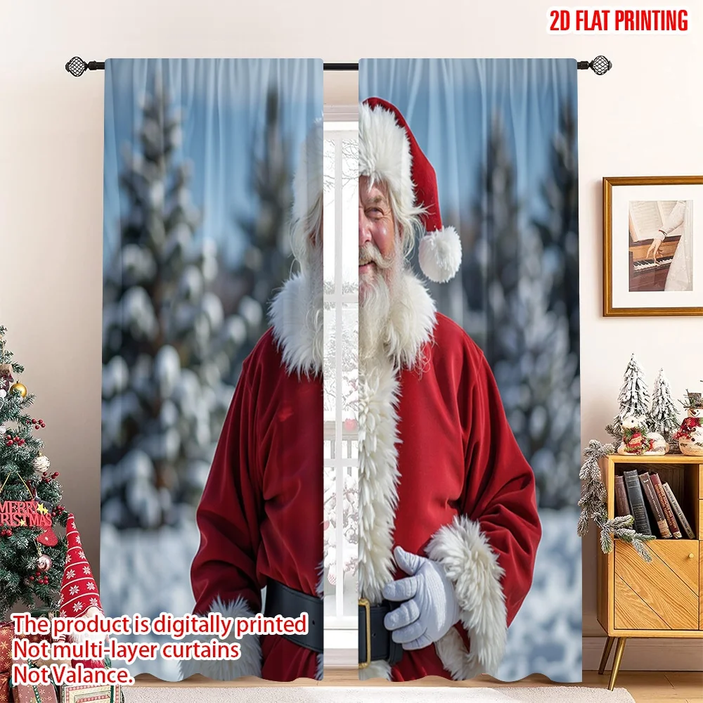 

2pcs 2D flat printing Christmas Drapes Santa Claus Winter Snow Merry Polyester Without Electricity Festive Holiday Use for Photo