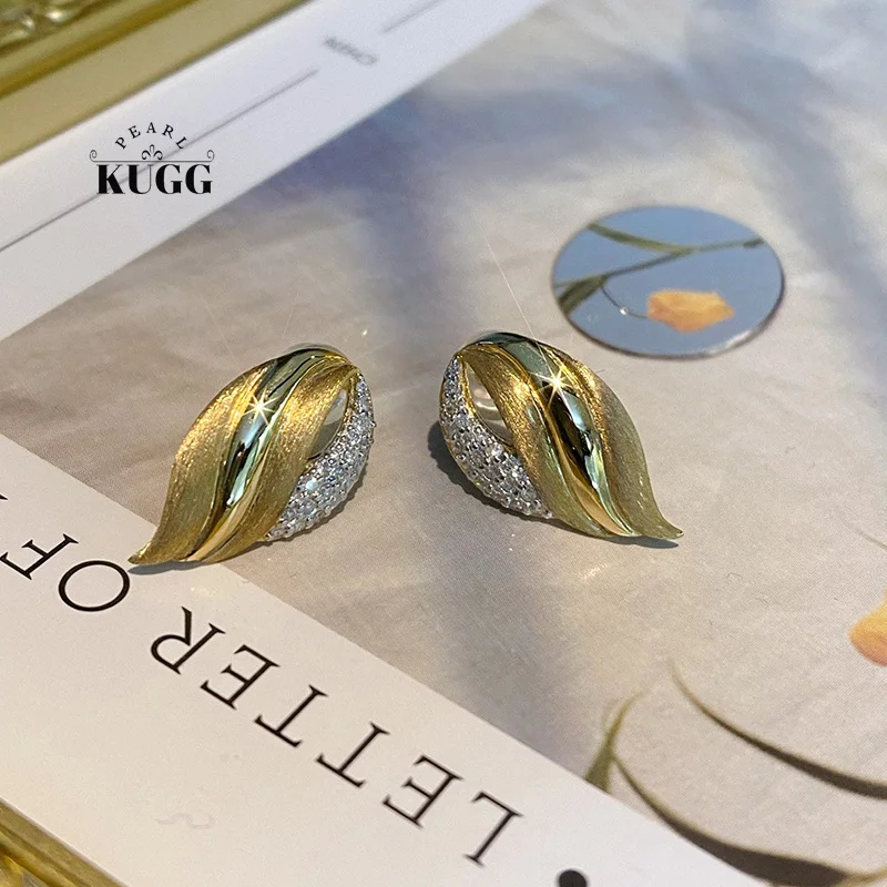 

Серьги KUGG из 100% 18-каратного желтого золота, модные серьги в форме листа с натуральными бриллиантами для женщин, подарок на день рождения, изысканные ювелирные изделия