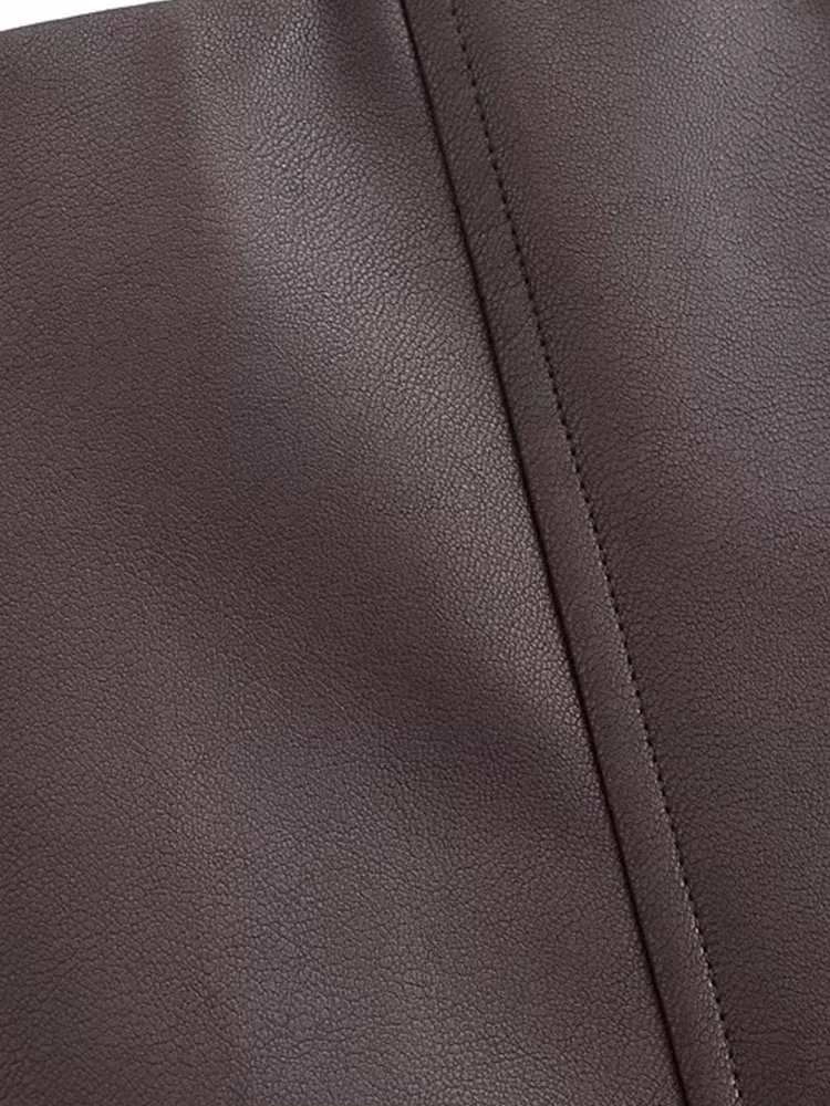 Falda de cuero marrón para mujer, minifaldas de oficina para mujer, falda acampanada, cintura alta, a la moda, invierno, otoño, 2025