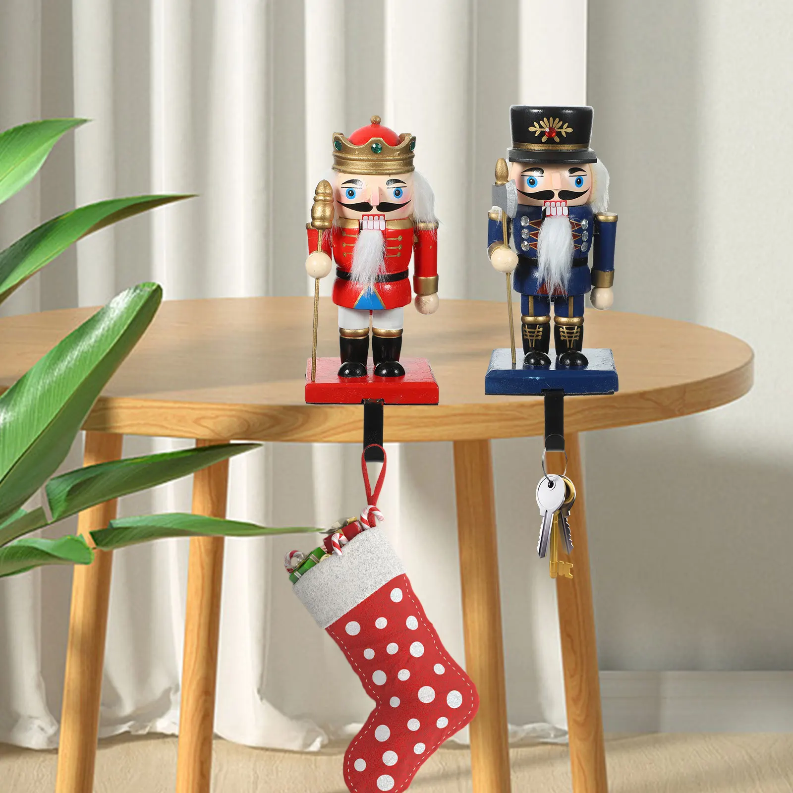 

2Pcs Nutcracker Christmas Stocking Holders Festive Mantle Fireplace Hanging Hooks Xmas Party Decoration Stocking Holder Weighted