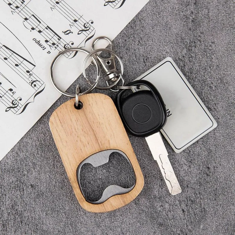 12Pack Wood Bottle Opener Wooden Keychain Bottle Openers Blanks Wood Engraving Key Chains Key Tag For Home Kitchen Party