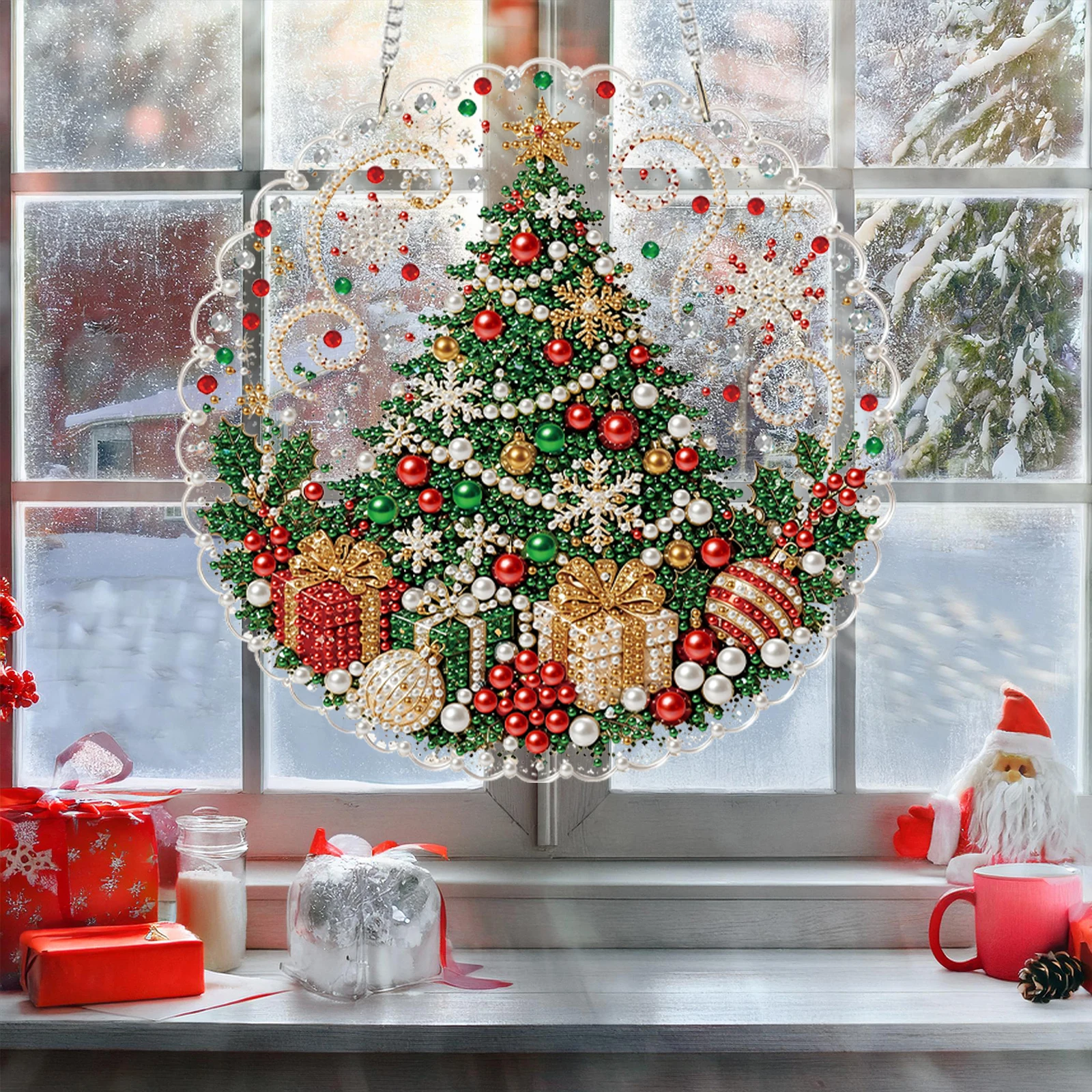 DIY Diamond Painting Acrylic Pendant Double-Sided Print Rhinestone Bead Hanging Ornament Home Decor Kit