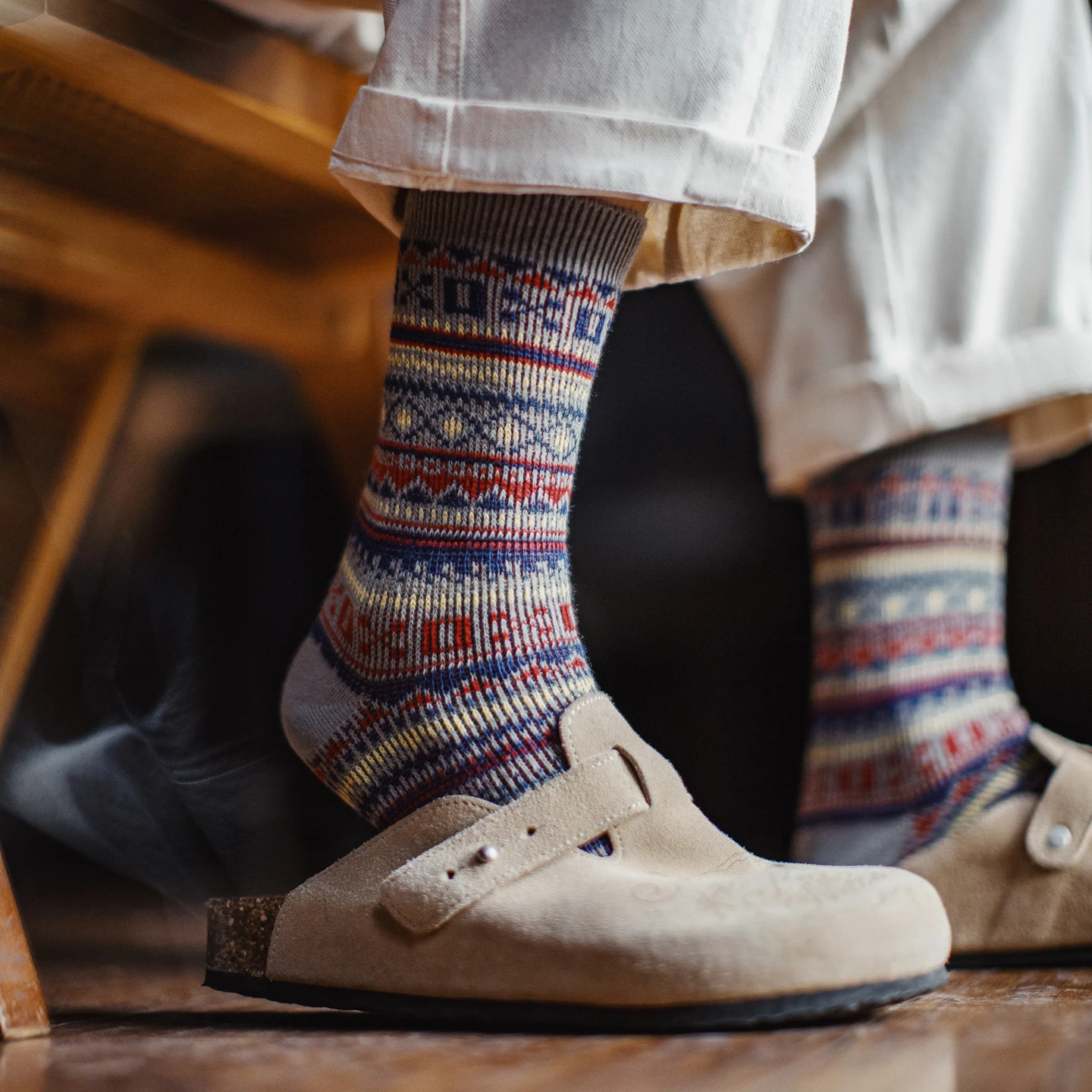 Maden Men's Vintage Fair Isle 4 Pairs Socks Pattern Mid-Calf Knit Socks Thermal Warm Long Socks for Fall and Winter & Christmas