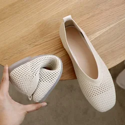 Women  Mesh Square Toe Flat Shoes Women Breathable Casual Shoes Women Soft Bottom Hollow Out Shoes Zapatos De Mujer