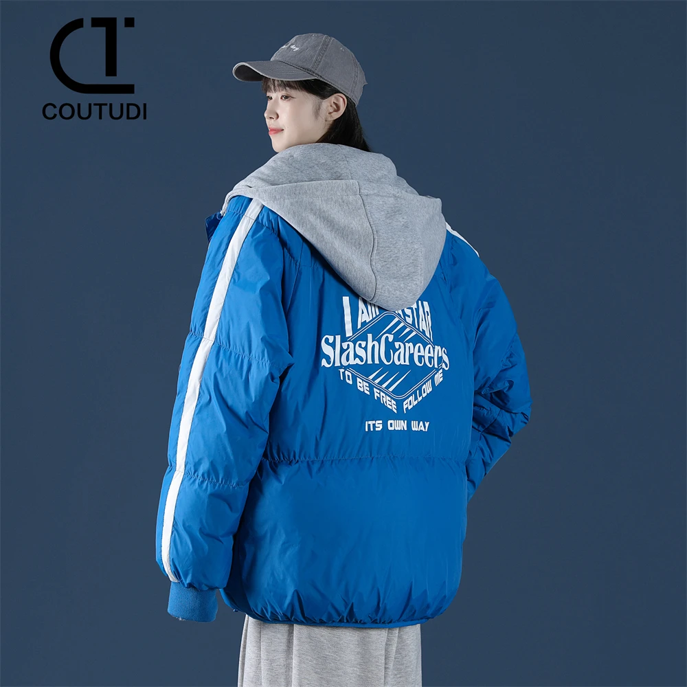 COUTUDI-Hooded Cotton Padded Parkas for Women, Warm Coats, Korean Fashion, Winter Jacket, Female Bread Clothing, Plus Size 2024