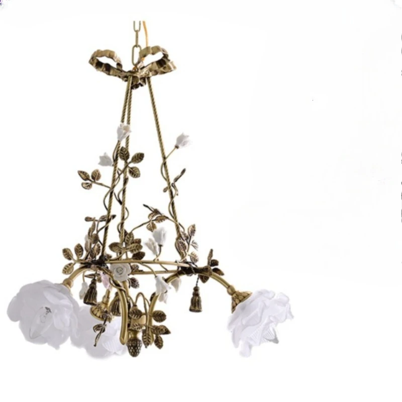 فرع أوروبي شكل النحاس قلادة LED أضواء زهرة الزجاج مصباح معلق غرفة المعيشة مطعم فندق غرفة نوم المطبخ الثريا #6