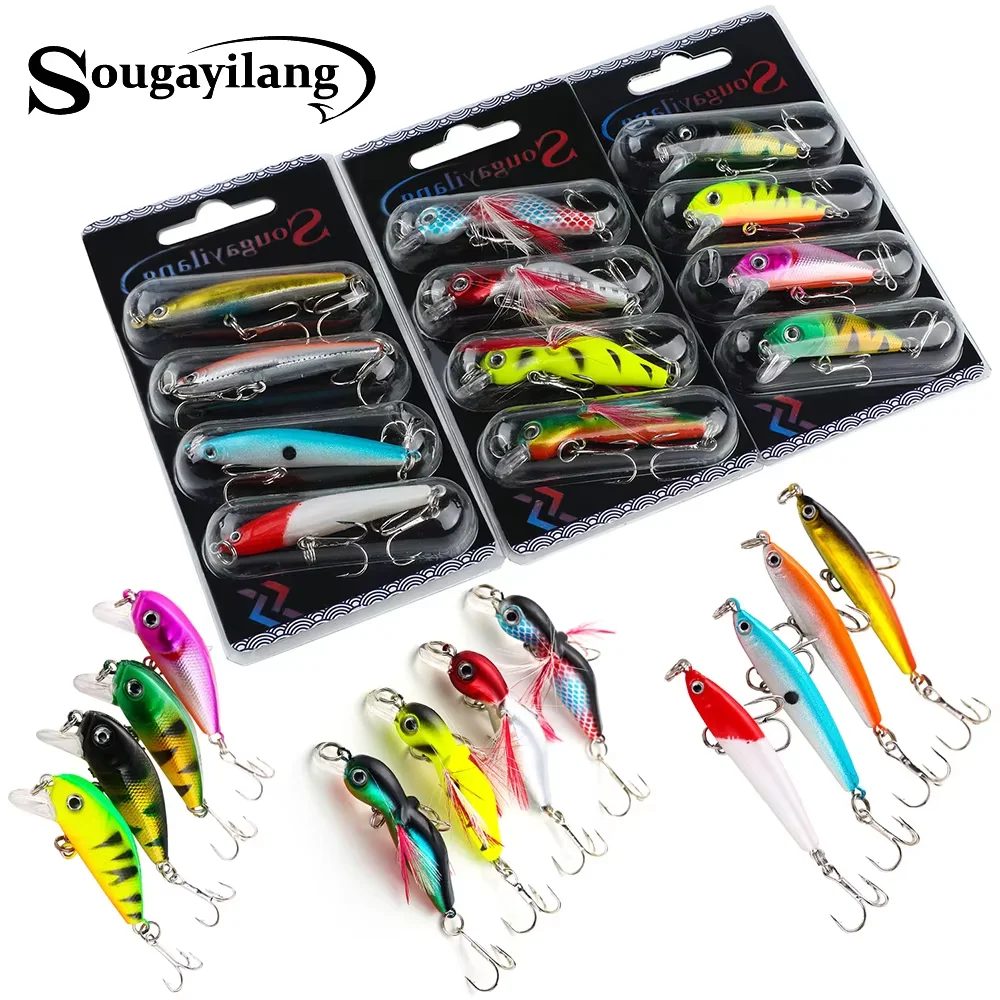 Sougayilang Fishing Bait Set 4PCS Wobbler Anti-corrosion Hook Bass Fishing Lure for Sea Carp Fishing Tackles De Pesca