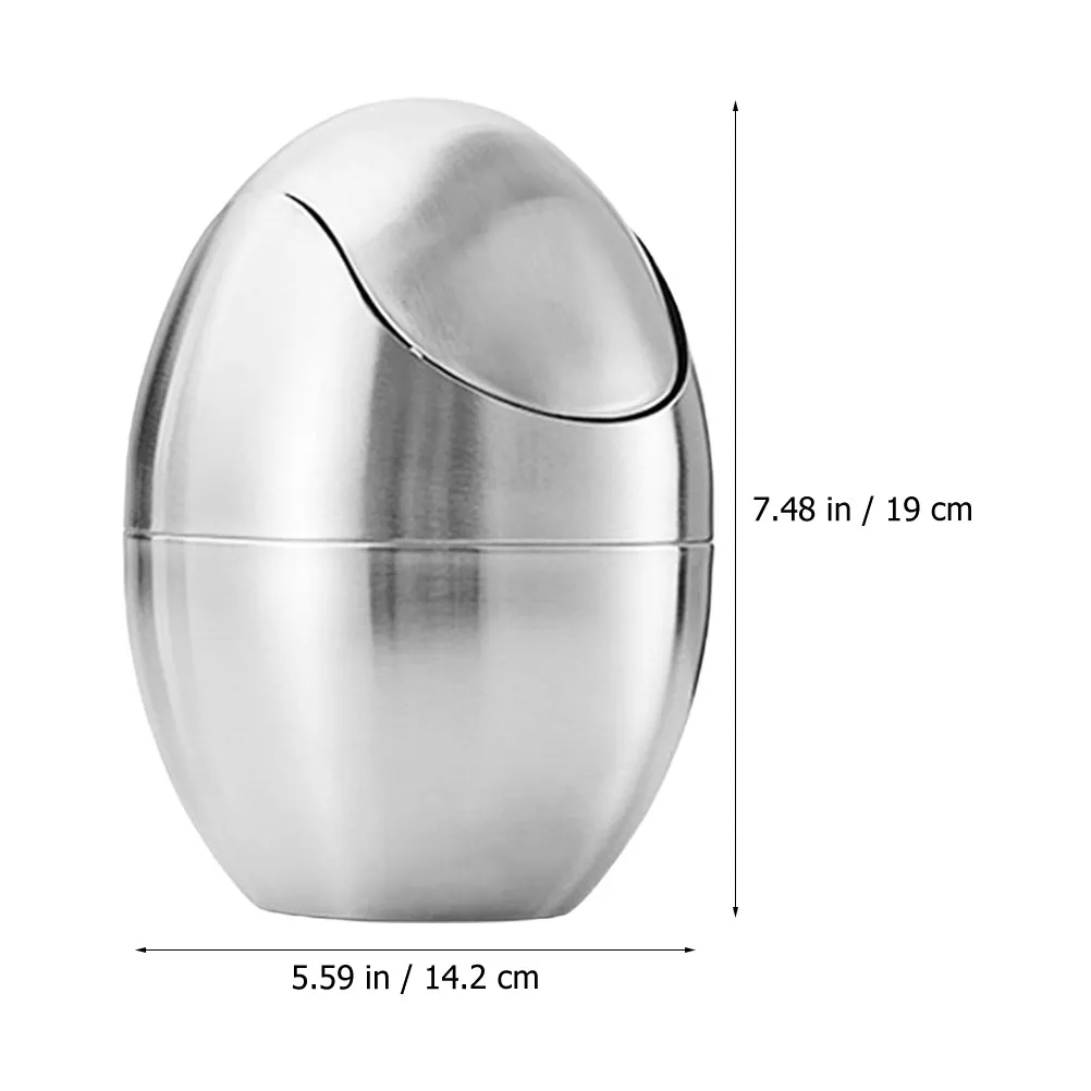 Stainless Steel Garbage Can Egg Shape Reusable Desktop Trash Bin Table Waste Paper Container Household Office Wastebasket