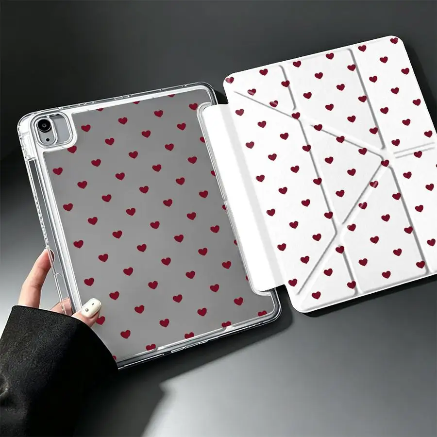 Deep Red Heart With Pen Slot Cover Tablet Case For Samsung Galaxy Tab S10 Lite A11 A8 S9 Plus A9 Plus S7 FE S8