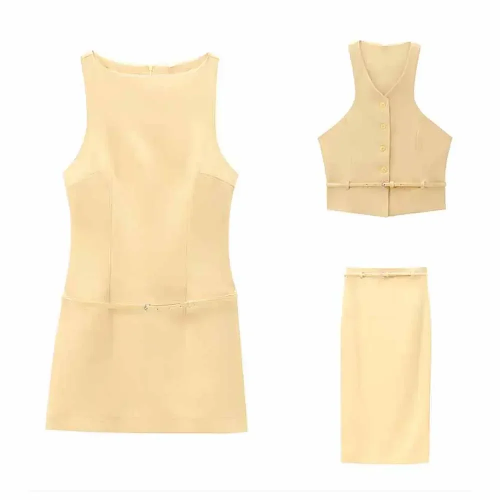 

Women's 2024 New Fashion With Belt Slim Short Vest style Hanging Neck Top Retro Sleeveless Button up Women's vest Chic Top