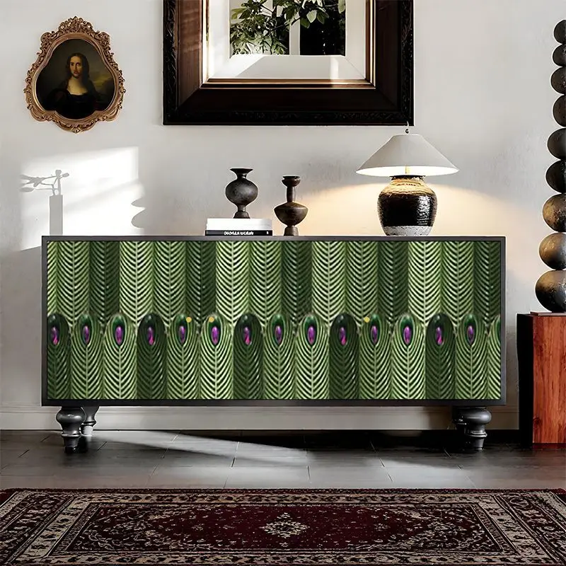 

French design solid wood chest cabinet living room locker dining side cabinet entrance painting green art storage locker