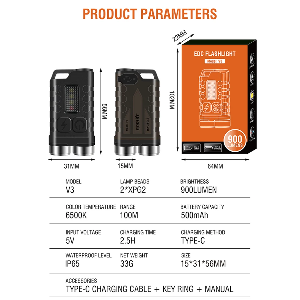 900LM XPG سلسلة مفاتيح LED مصباح يدوي نوع C USB سلسلة مفاتيح قابلة لإعادة الشحن أضواء سطوع عالية خفيفة الوزن 500mAh للصيد في الهواء الطلق