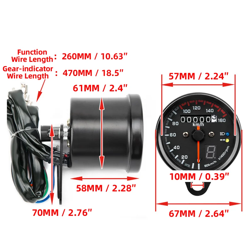 Universal Motorcycle Modified Speedometer 160km/h Mechanical Odometer Gear Display Tachometer Retro Round Gauge Indicator Lights