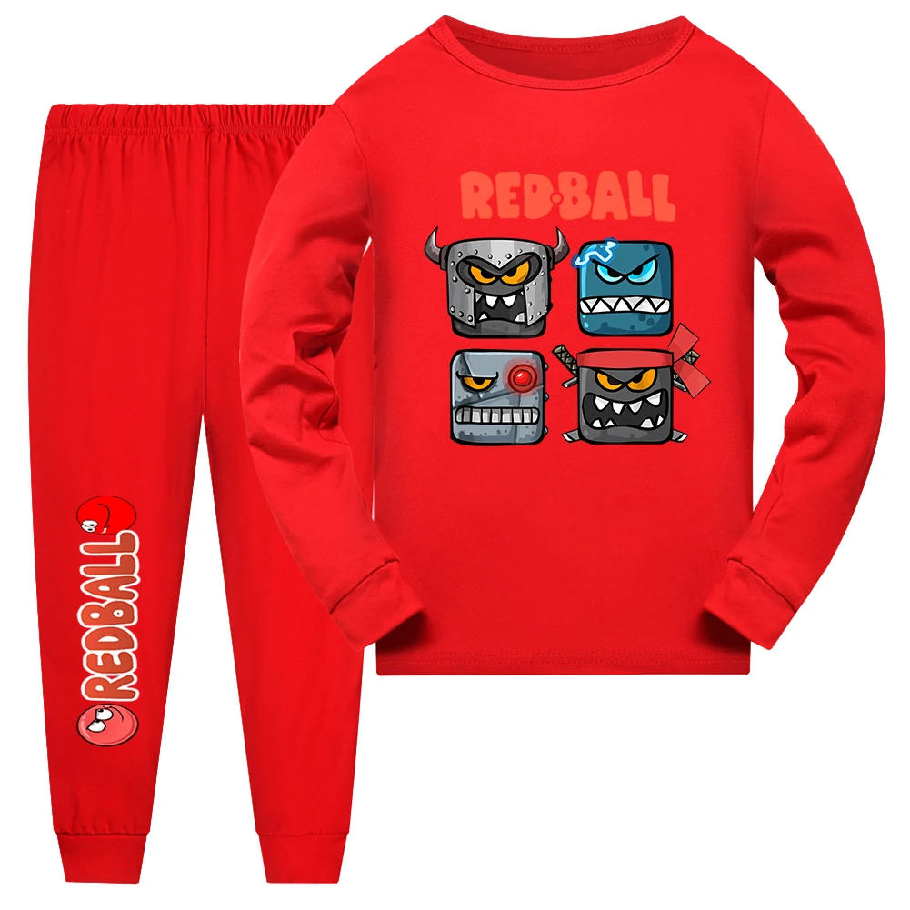 Cute Funny Boys Long Sleeve T-Shirt Set Gift Game Shop Red Ball 4 Cartoon Print Pajamas Fashion Sleepwear Hip Hop Tops Nightwear