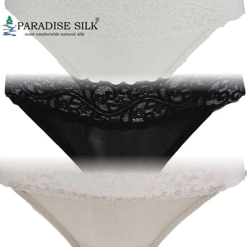 Women Thong 3 Pair Sexy Seamless Panties 100% Pure Silk Knitted Lace Low Rise Underwear Size M L XL