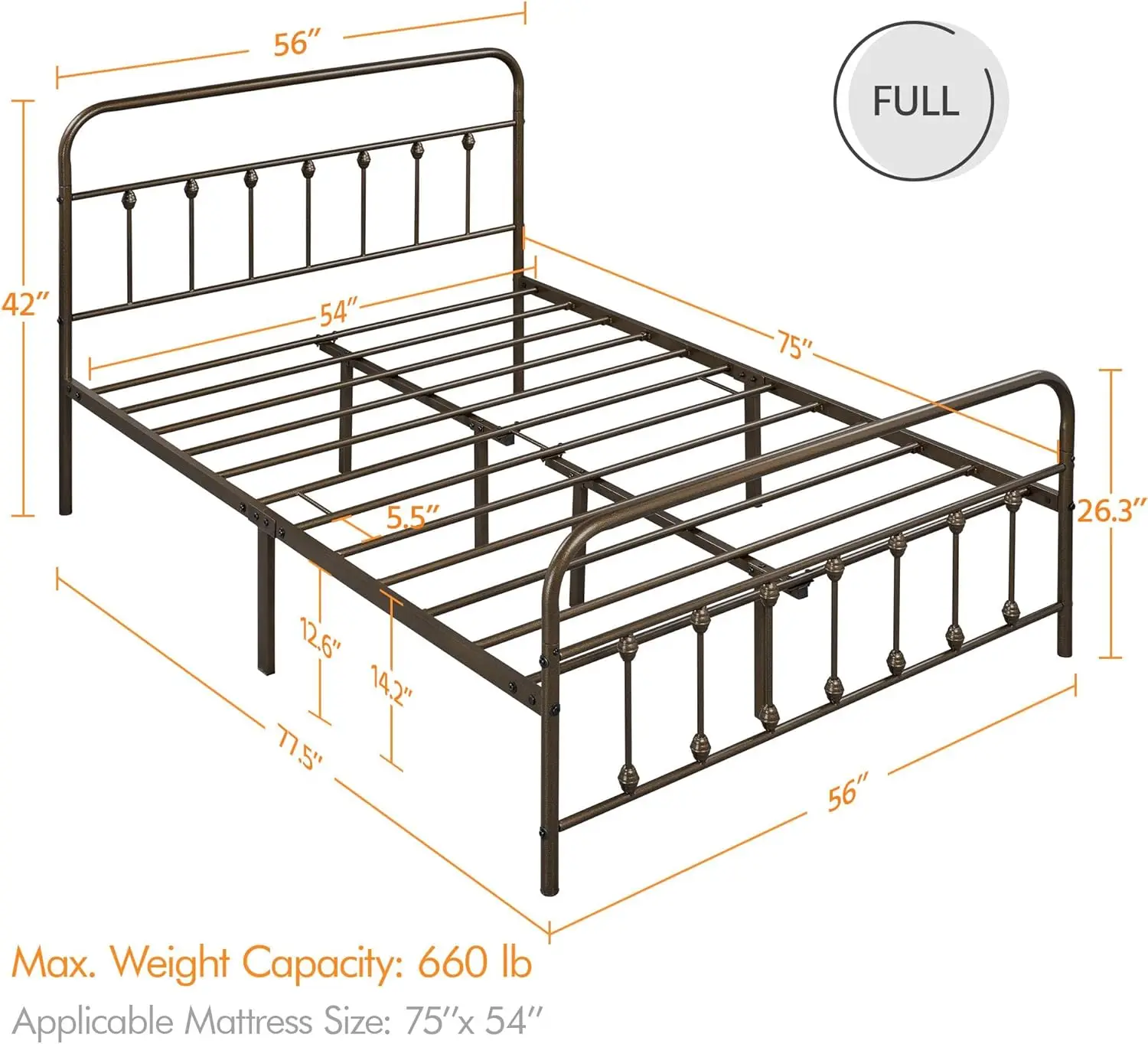 Classic Metal Platform Bed Frame Mattress Foundation with Victorian Style Iron-Art Headboard/Footboard/Under Bed