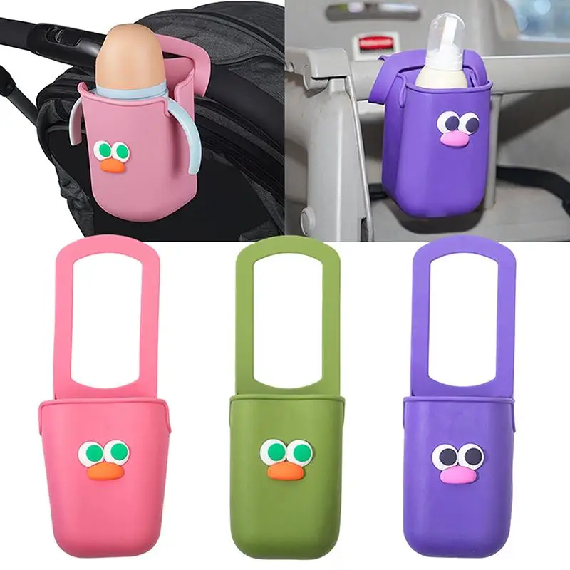 Soft Silicone Stroller Cup Holder with Cute Cartoon Face Design Perfect for Baby Strollers Car Seats Outdoor Daily Use