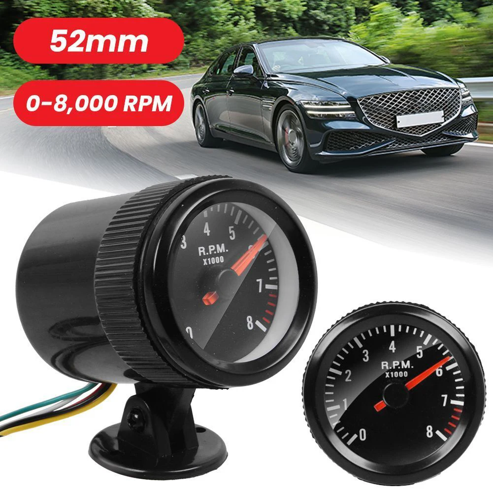 Gauge In In Diameter Car Tachometer Gauge Tachomet Gauge Meter 0-8(x1000) RPM 52mm Diameter Black Plastic RPM Gauge