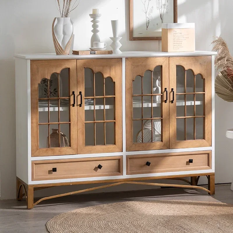 Retro old dining side cabinet shelf glass door low cabinet living room tea  multi-functional locker homestay decoration