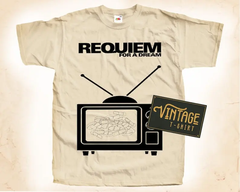 Requiem For A Dream V1 T shirt Tee Natural Vintage Cotton Movie Poster Beige All Sizes