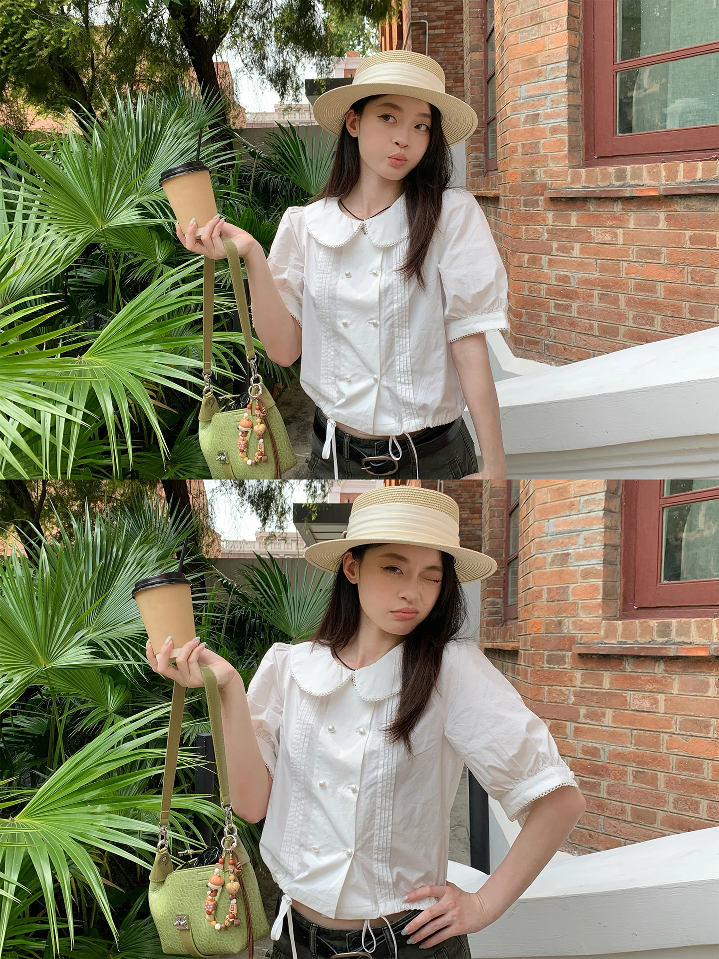 

Блузка Song Zhengen с белыми рукавами-фонариками, короткая рубашка, женская летняя новинка, с воротником «кукла», приталенная, плиссированная, в корейском стиле, для офиса