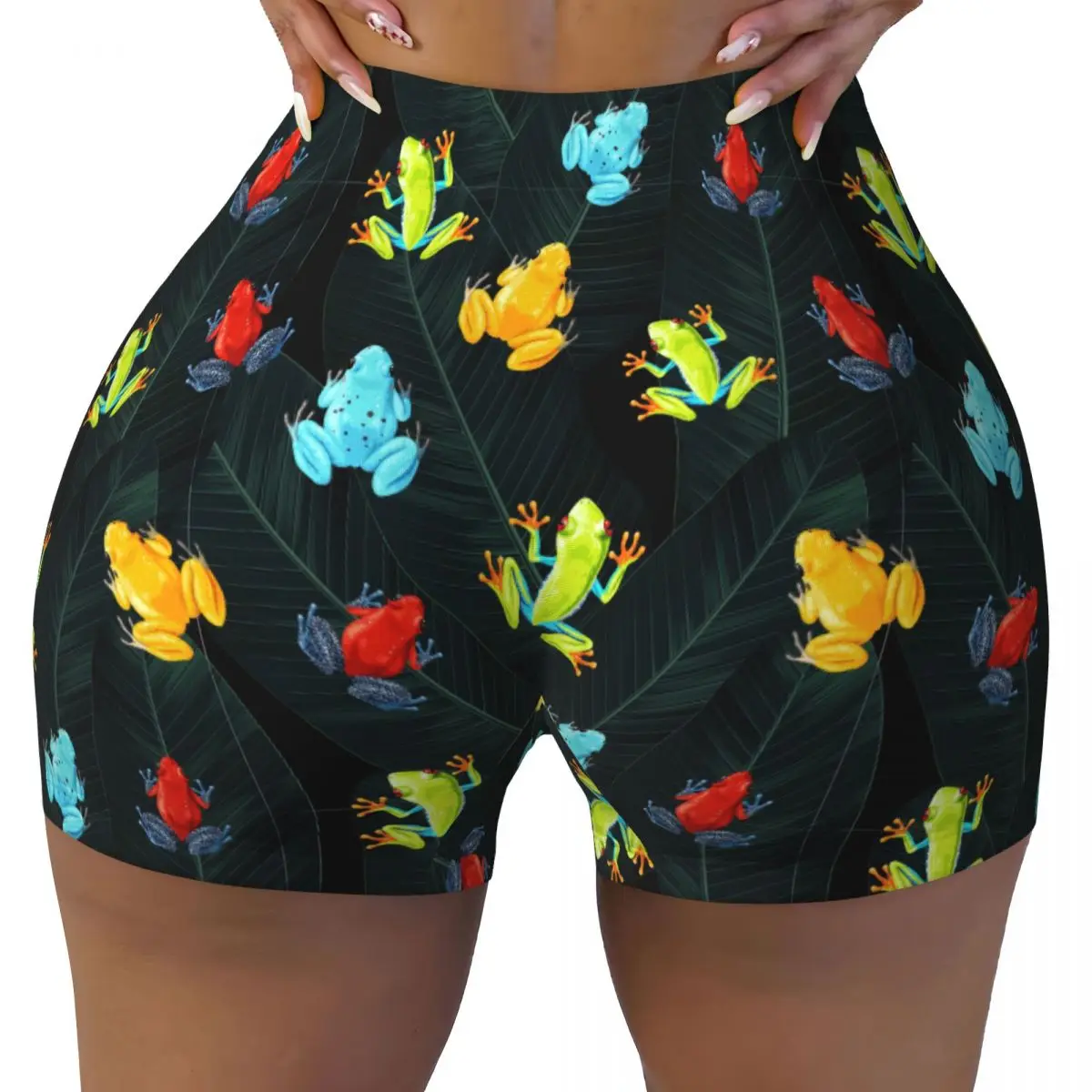 Palm and Frogs Print Workout Shorts for Women Short Gym Yoga Running Sport Active Exercise Fitness Shorts