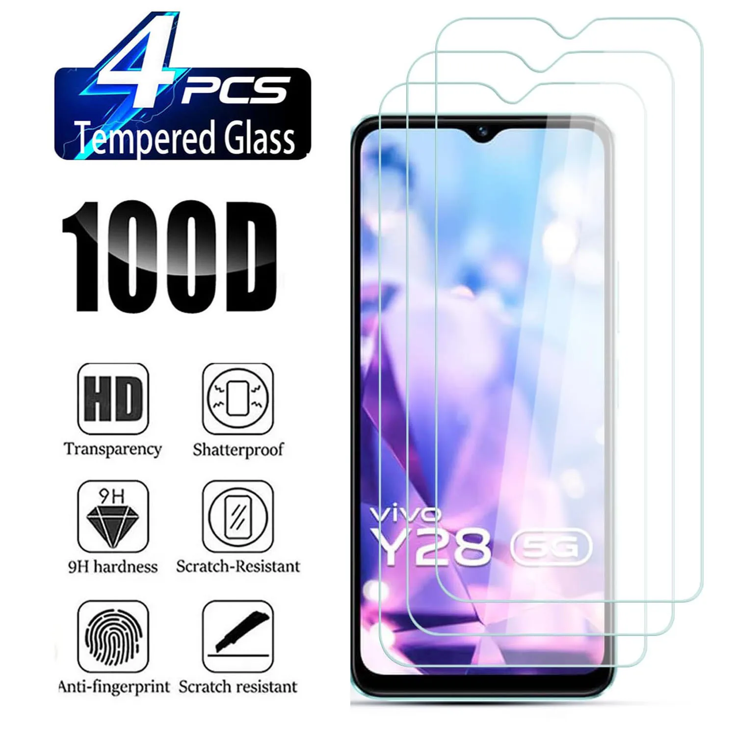 

2/4Pcs HD Tempered Glass For Vivo Y28 5G/Y28S/Y28E 5G Screen Protector