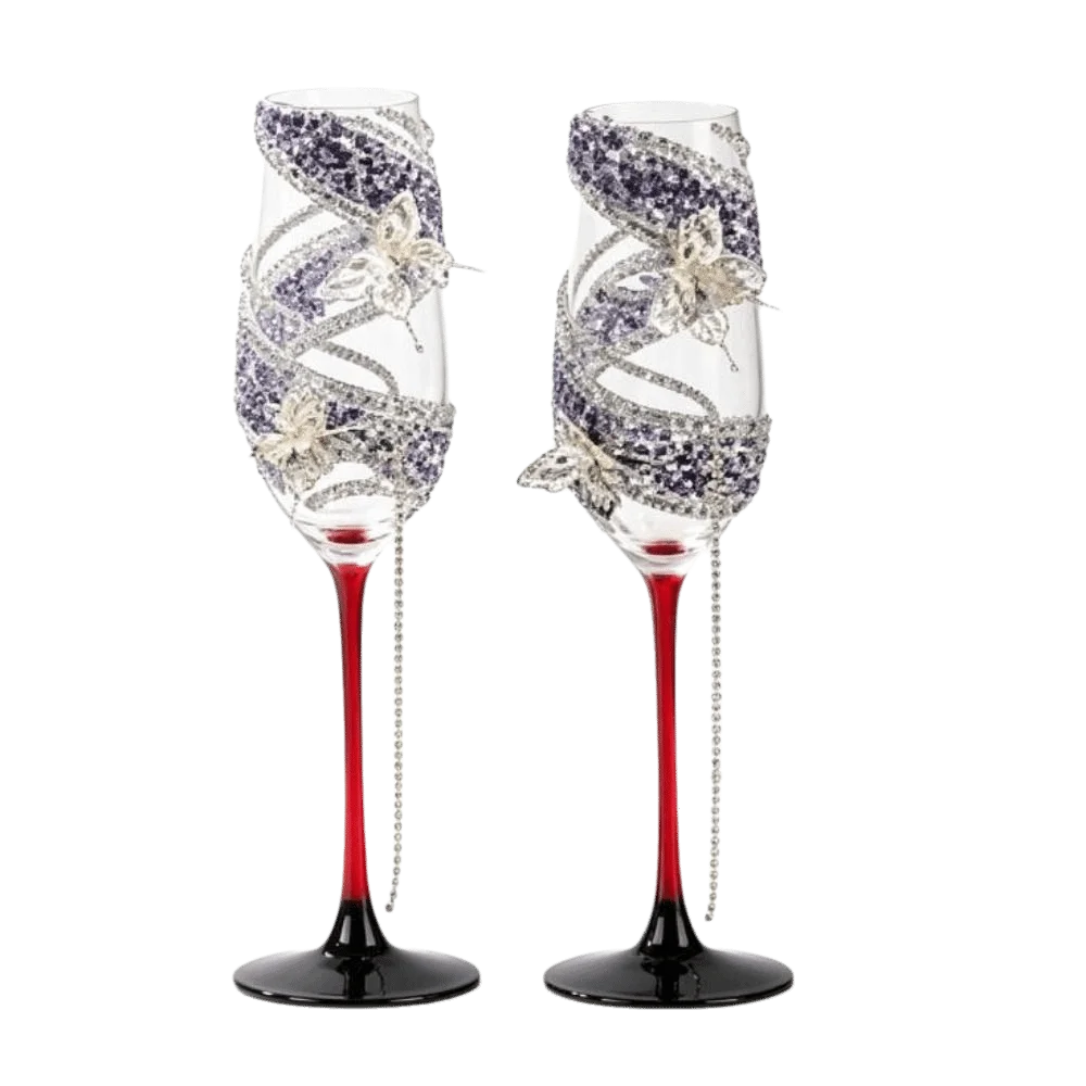 New Year Luxury Rhinestone Wine Glass Butterfly Elegant Crystal Glass Goblet Zircon Tassel Clear Stemmed Cup Anniversary