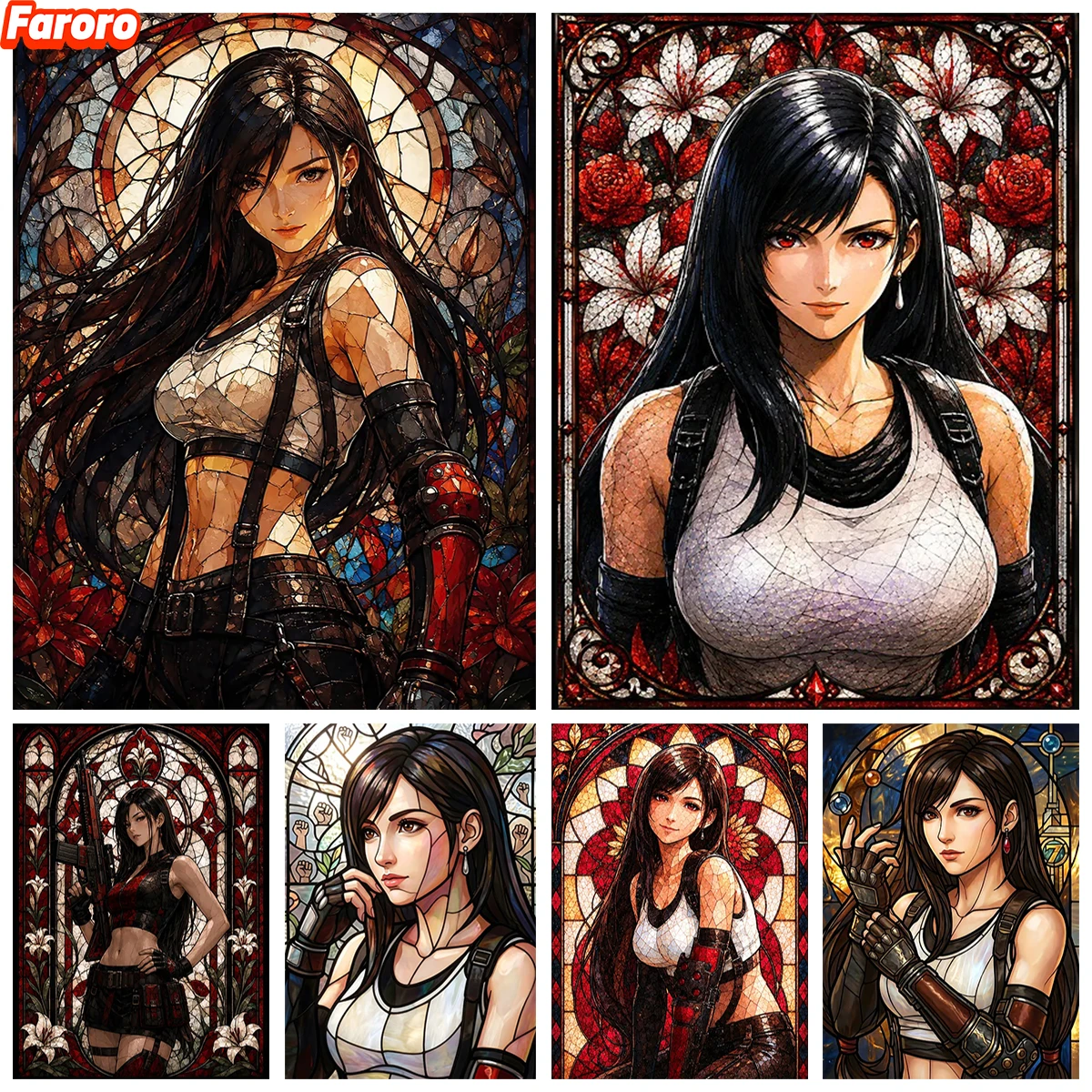 New Glass Style T-Tifa DIY 5D Diamond Painting Game Girl Diamond Embroidery Cross-stitch Home Room Wall Decor Creative Gifts
