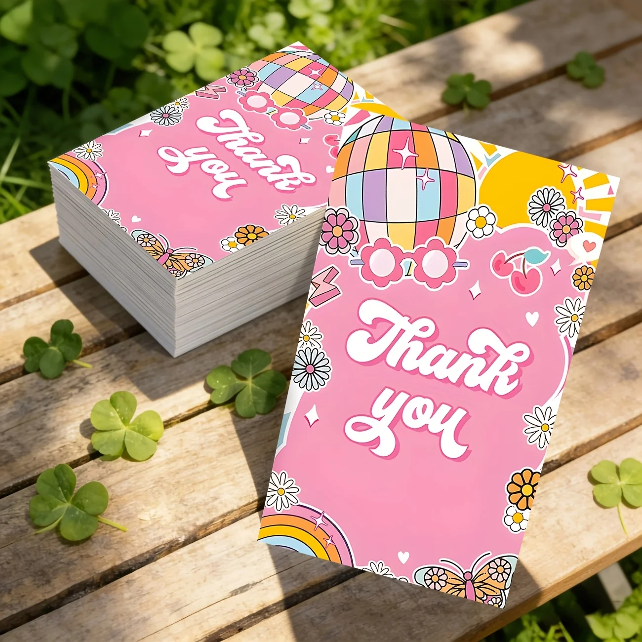 50PCS Fun Style Thank You Cards, Featuring Vibrant Retro Designs, Retro Themed Party Gifts, and Playful Gift Decorations